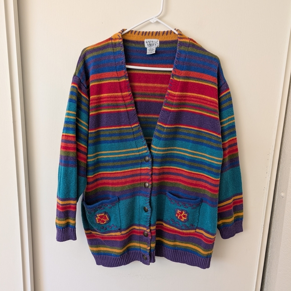 Napa Valley Sweaters - Vintage Napa Valley Womens Large Striped Cardigan Academia Eclectic Grandma